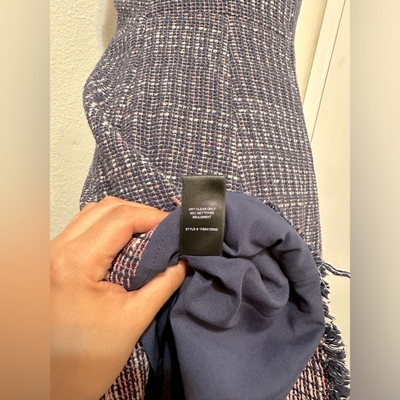 *LIKE NEW* REBECCA TAYLOR Fray-Trimmed Raw Hem Navy Tweed Dress - Picture 11 of 12